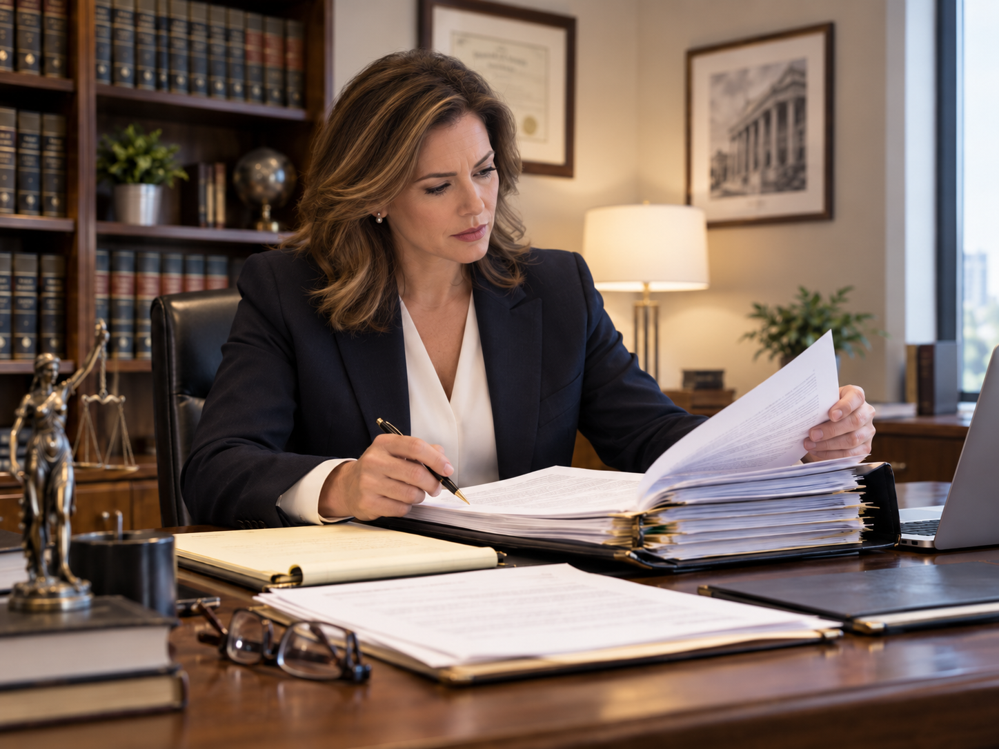 Attorney reviewing legal case documents