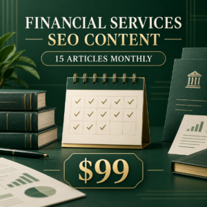 Financial services SEO content with 15 monthly articles for $99