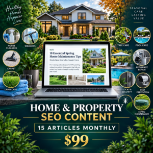 Home and property services SEO content with 15 monthly articles for $99