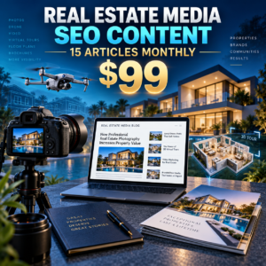 Real estate photography and media SEO blog content with 15 monthly articles for $99