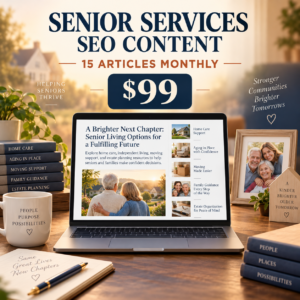 Senior services SEO content with 15 monthly articles for $99